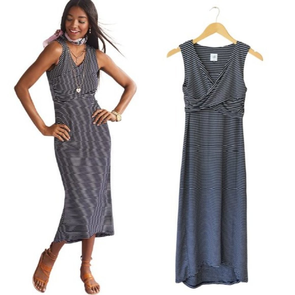 CAbi Navy and White Midi Launch Dress XL